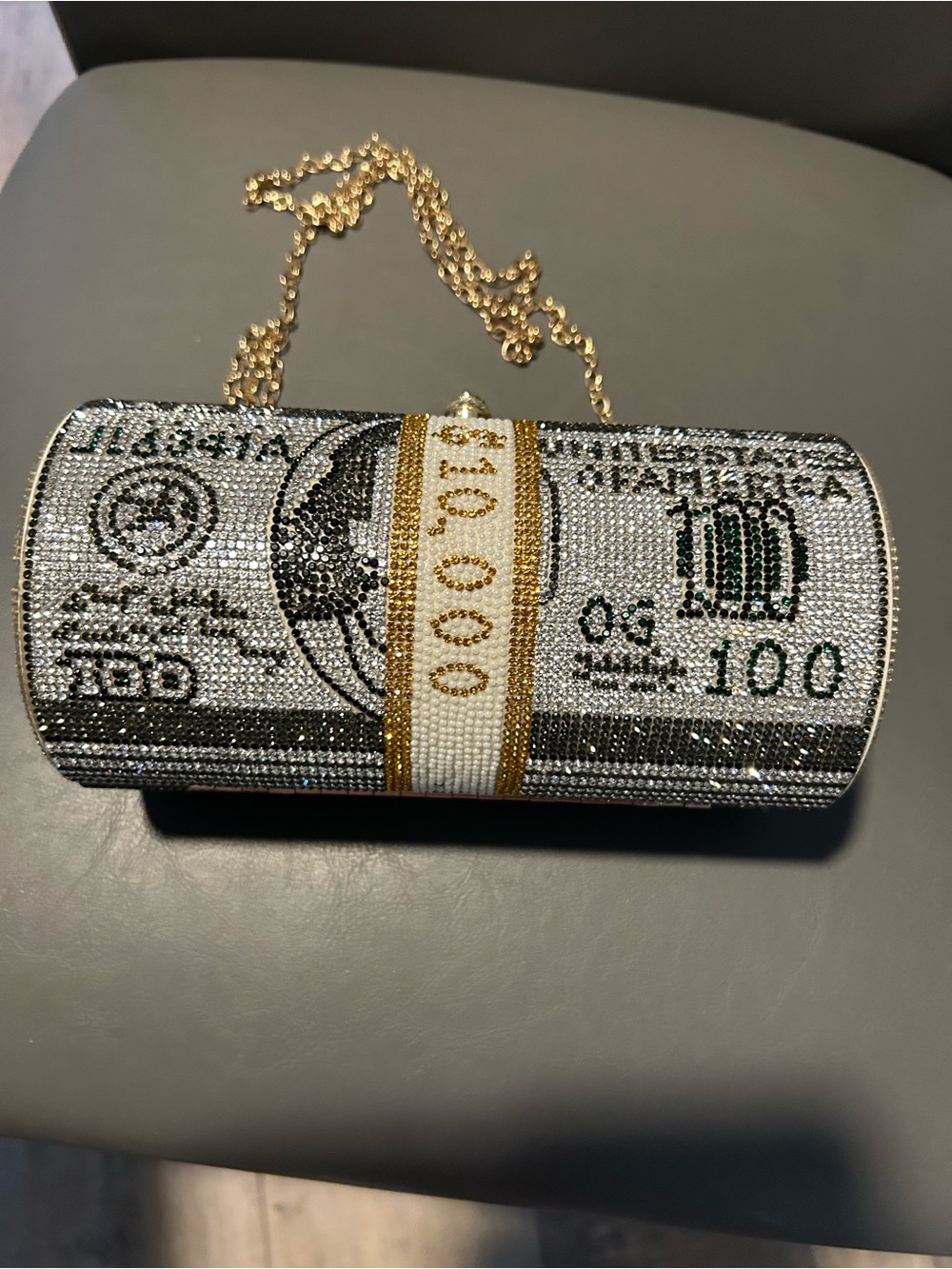 Rhinestone money barrel Clutch Bag — Silver/Gold
